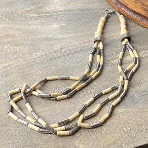 Carved Bone & Silver-plate Beaded Tribal Necklace